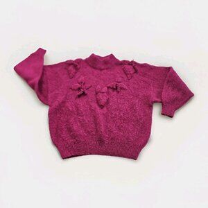 Unbranded Handknit Sweater Women M/L Fucsia LS Mock Neck Embellished Boho Preppy